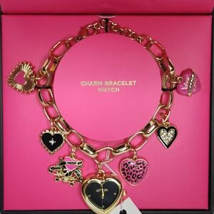 ED Hardy Watch Bracelet with 1 Heart-shaped watch face & 6 Charms Y2K Style NWT